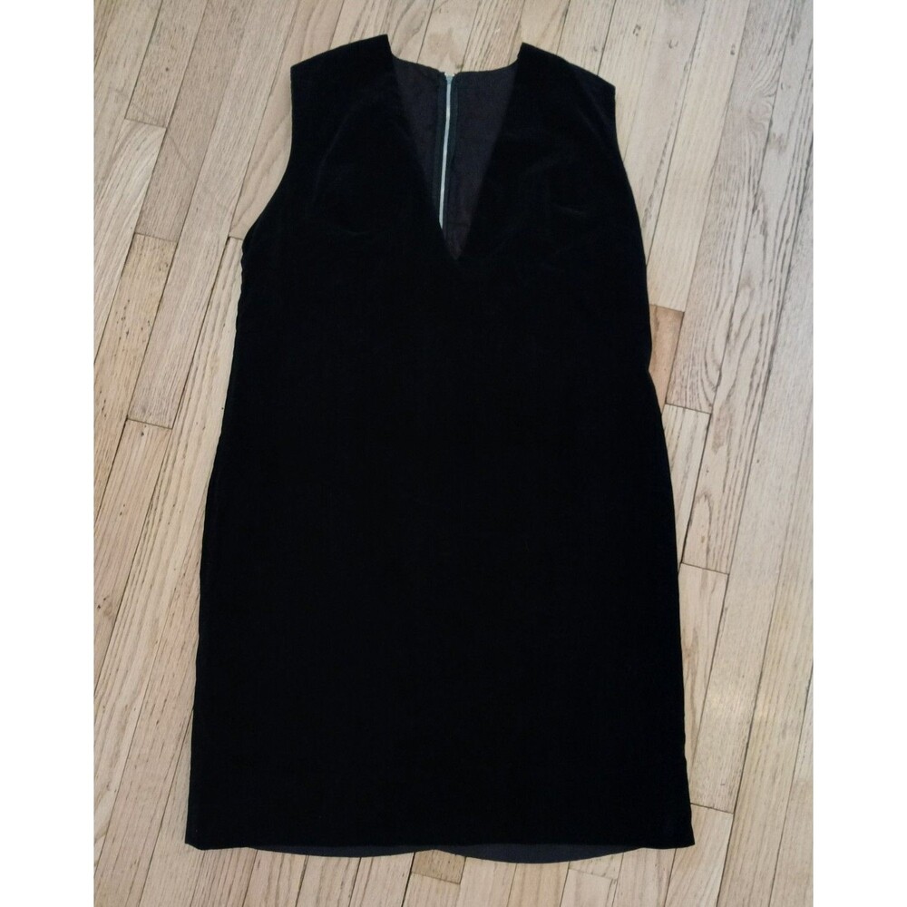 Women's Black Velvet Dress V Neck Sleeveless Back Zip Cocktail Party Elegant